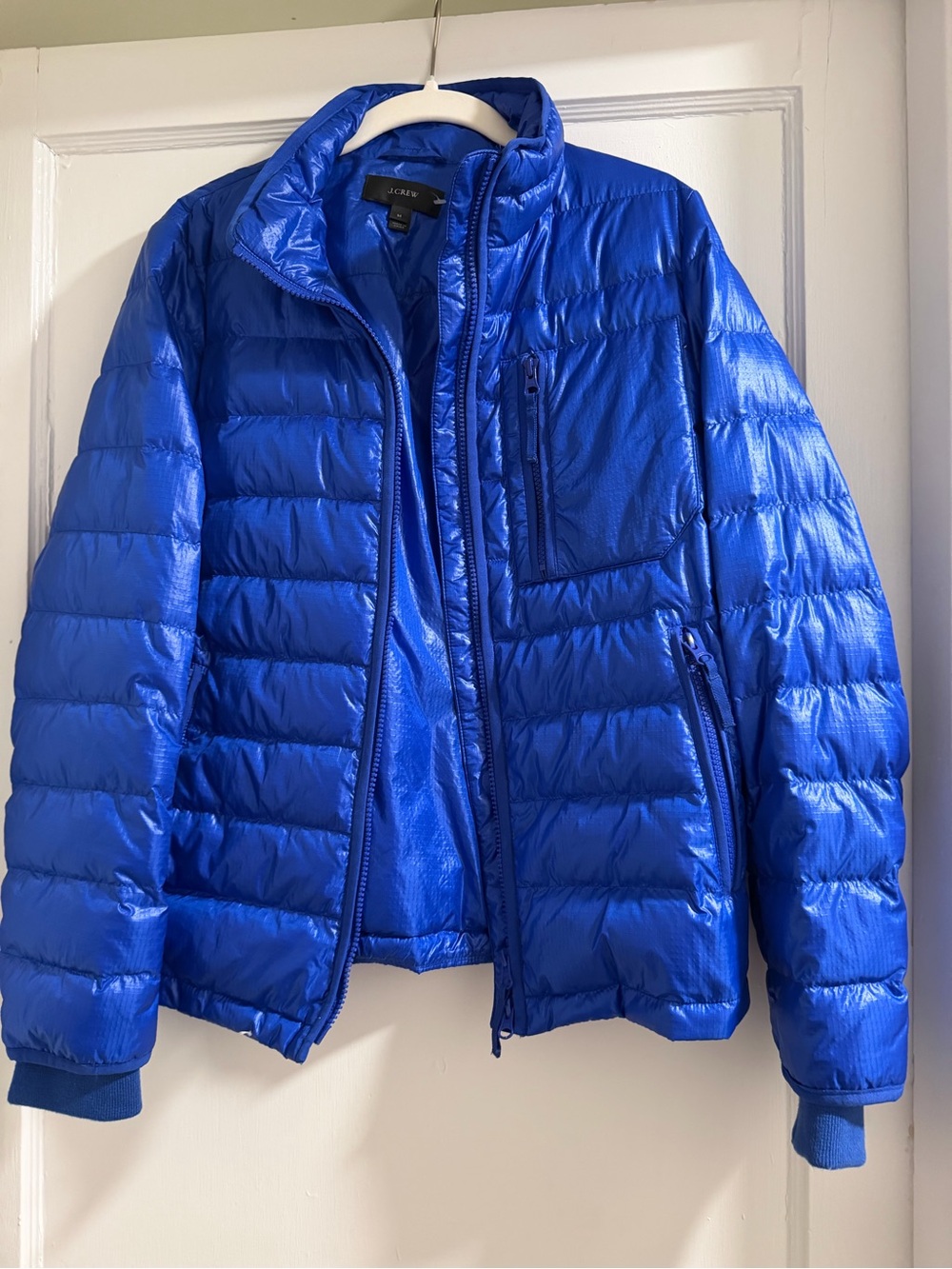 J. Crew Women's Shiny Electric Blue Puffer Jacket